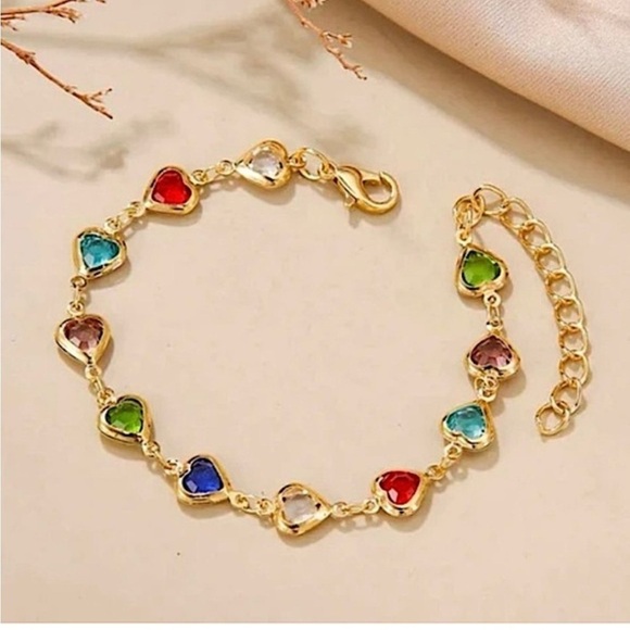 Love Heart Multicolor Gold Bracelet with Colorful Gems, NWOT - Picture 1 of 6